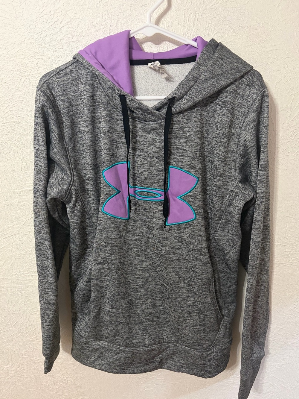 Under Armour Gray Hoodie with Purple Logo and Lined Hood
